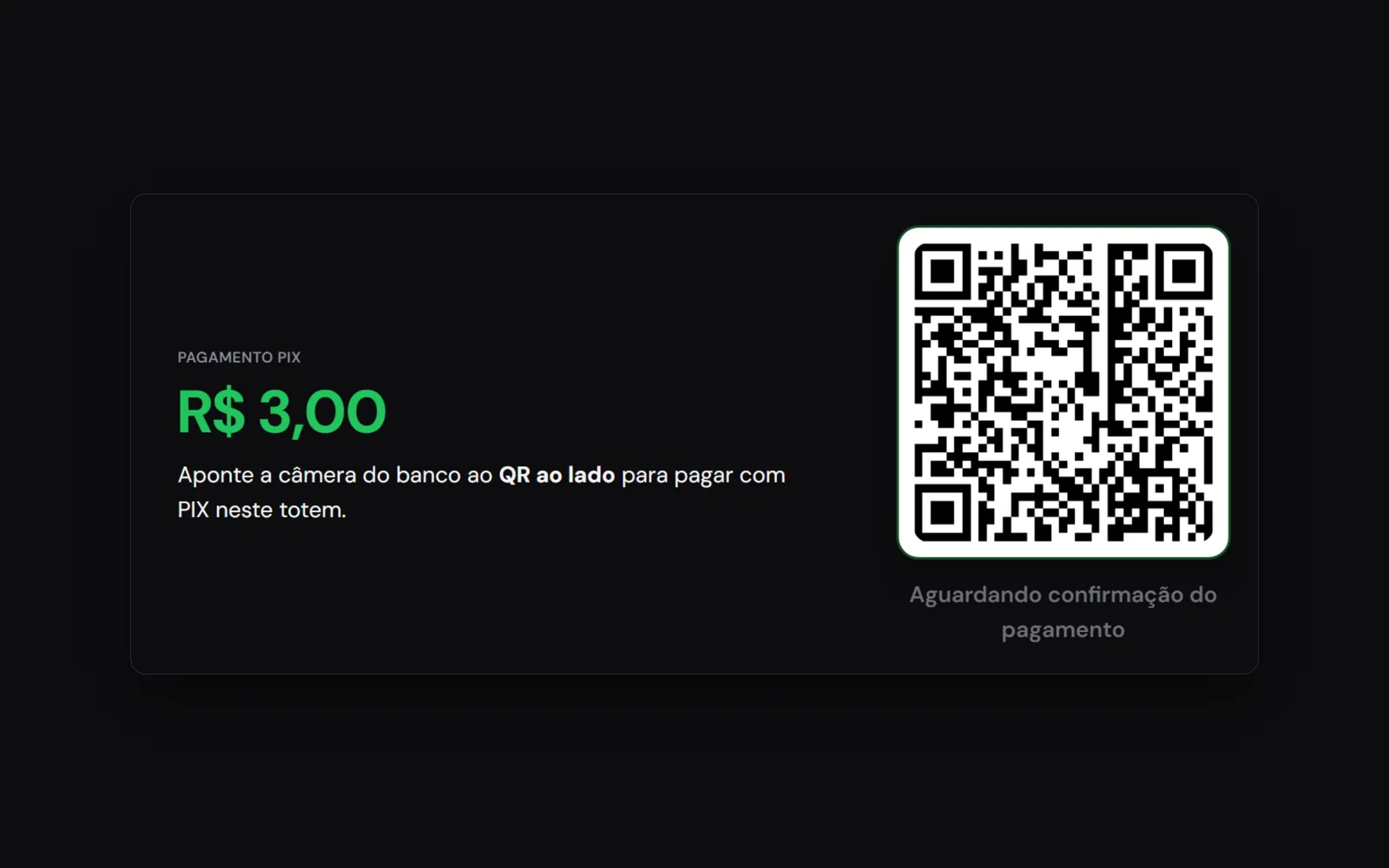 Pix on screen. Payment confirms itself, and if printing fails the money goes back.